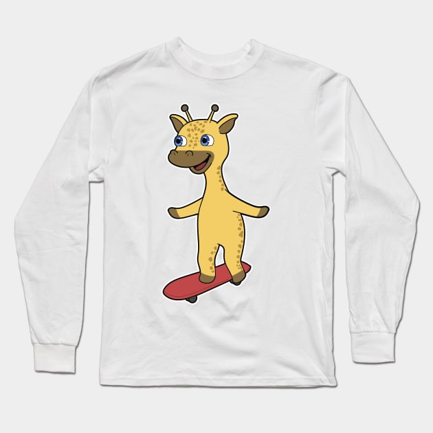 Giraffe as Skater with Skateboard Long Sleeve T-Shirt by Markus Schnabel